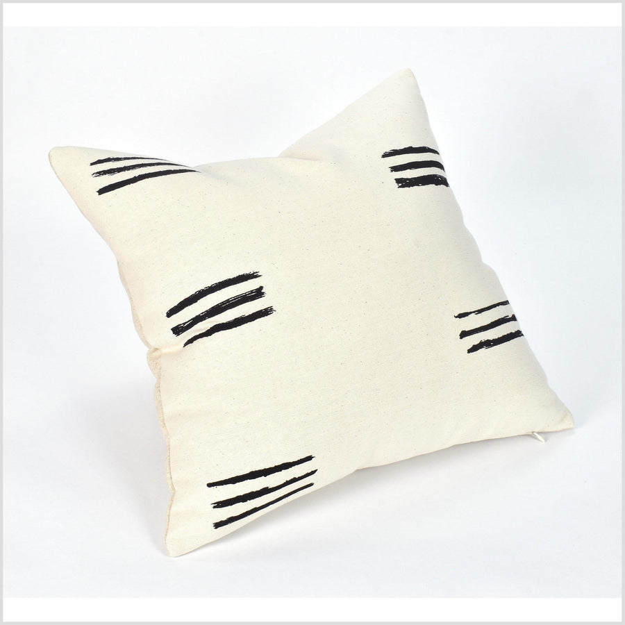 Neutral beige off-white cotton, black mud cloth print, handwoven pillowcase, unbleached cotton cushion, square or lumbar QQ69