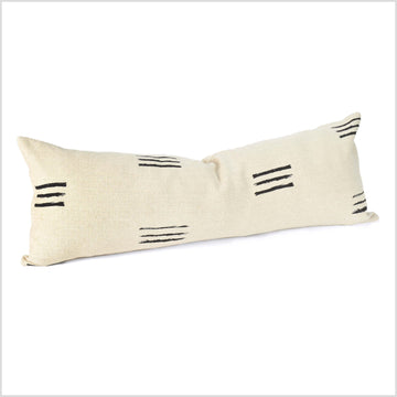 Neutral beige off-white gray hemp, black mud cloth print, rustic handwoven pillowcase, unbleached extra long cushion, square or lumbar QQ79