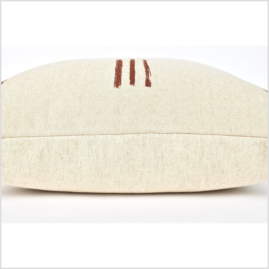 Neutral beige off-white gray hemp, copper rust brown mud cloth print, rustic handwoven pillowcase, extra long cushion, square or lumbar QQ71