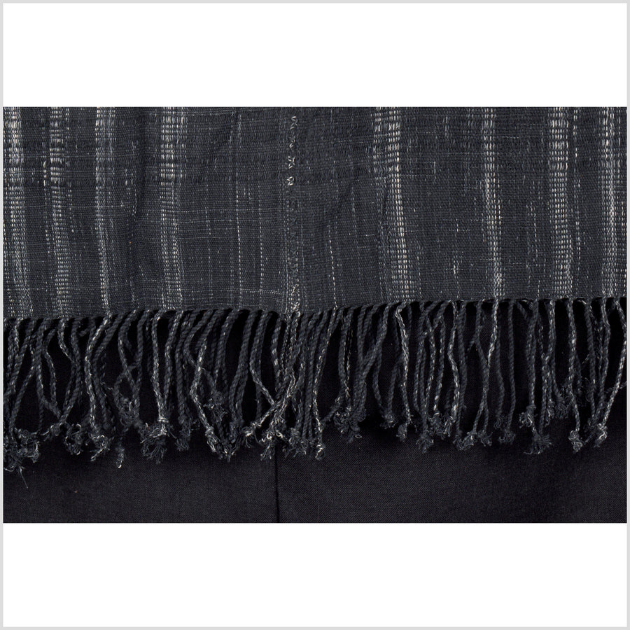 Neutral black, gray natural organic dye cotton, handwoven neutral earth tone tribal textile, Karen Hmong fabric, Thai bohemian throw MQ36