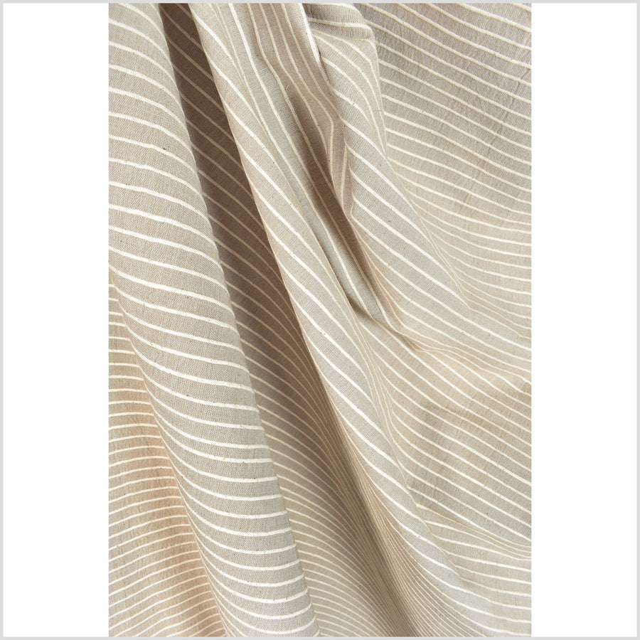 Neutral cafe au lait, beige, brown, big texture cotton fabric, organic vegetable dye color, handwoven cream stripe raised, ribbed texture, Thailand craft supply PHA262
