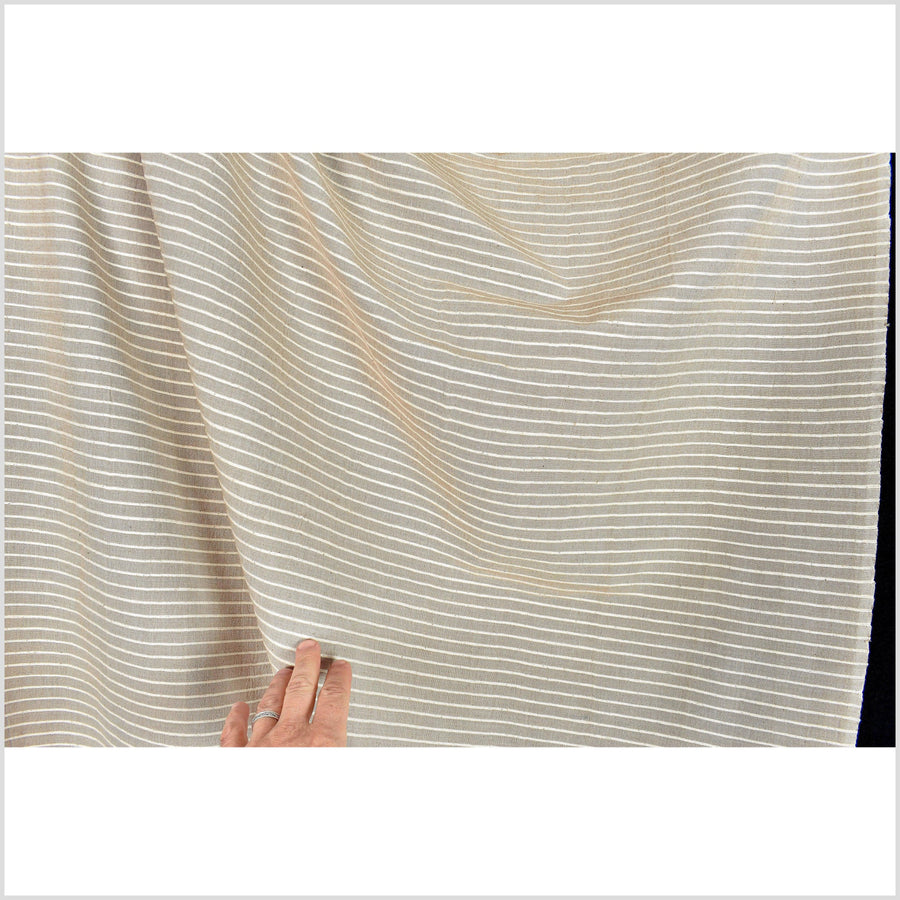 Neutral cafe au lait, beige, brown, big texture cotton fabric, organic vegetable dye color, handwoven cream stripe raised, ribbed texture, Thailand craft supply PHA262
