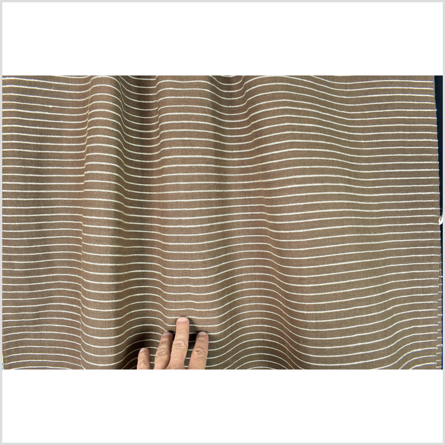 Neutral chocolate, two-tone, big texture cotton fabric, raised ribbing, organic vegetable dye color, handwoven, Thailand craft supply PHA308