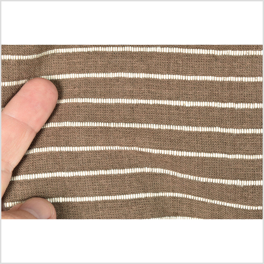 Neutral chocolate, two-tone, big texture cotton fabric, raised ribbing, organic vegetable dye color, handwoven, Thailand craft supply PHA308