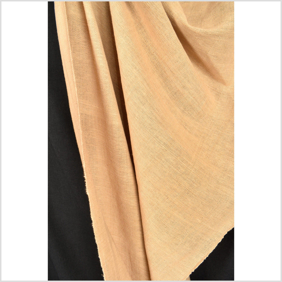 Neutral gold yellow fabric, thick yarn, loose weave, handwoven cotton material PHA144