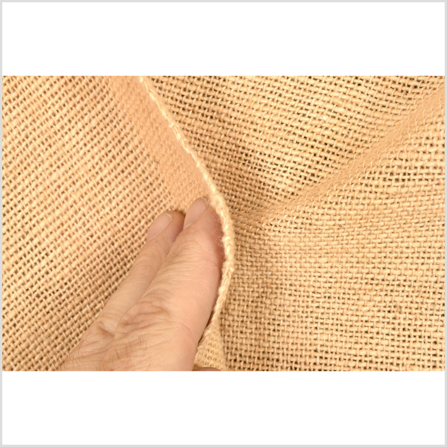 Neutral gold yellow fabric, thick yarn, loose weave, handwoven cotton material PHA144