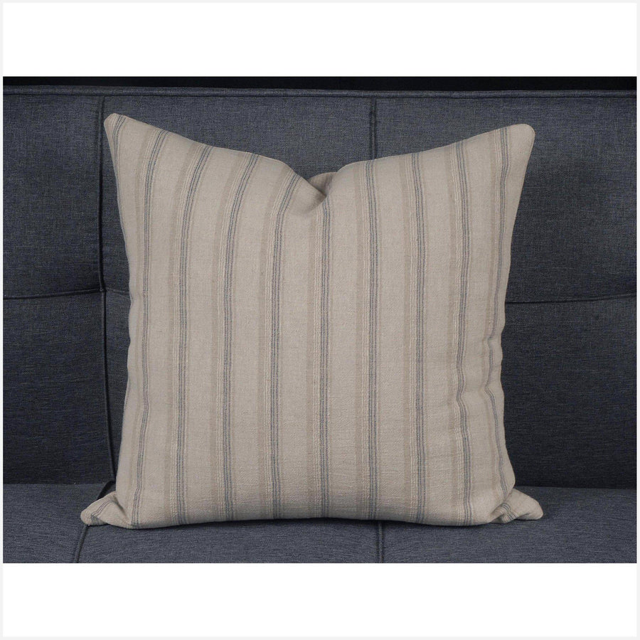 Neutral, natural beige and gray 18 in. square cushions. 100% cotton reversible pillow BN39