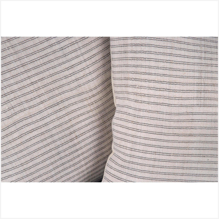 Neutral, natural off-white, gray with black pinstripe 19 in. square vintage Hmong/Miao pillow BN42