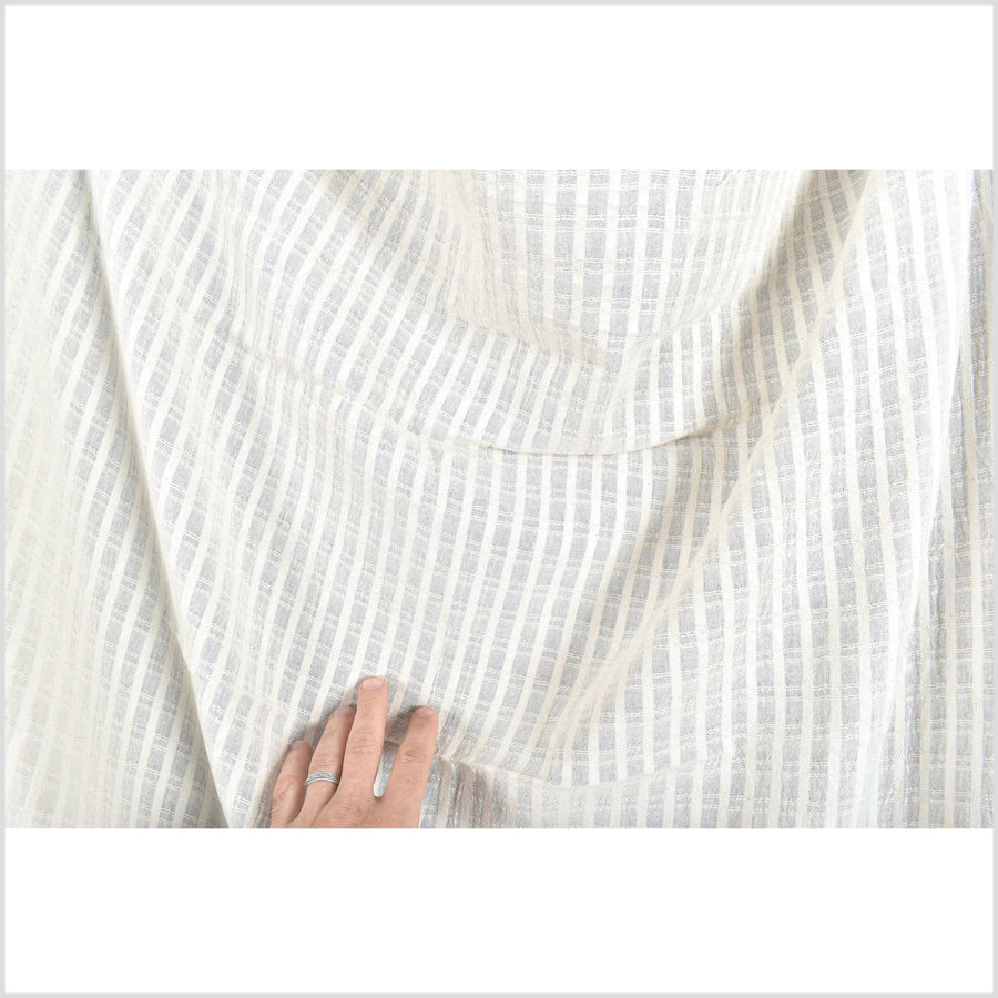 Neutral off white unbleached woven cotton fabric, window pane pattern, light weight, semi sheer, fabric sold by the yard PHA163