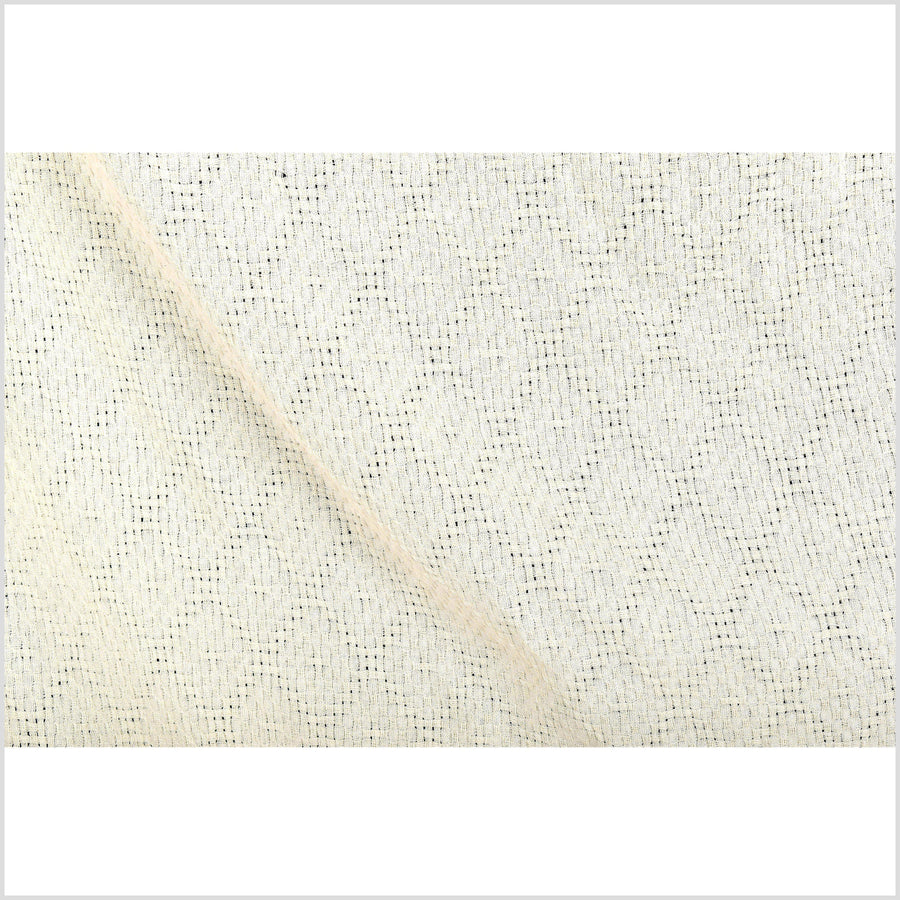 Neutral off white woven cotton fabric, mesh like, diamond and cross pattern, medium weight, semi transparent, fabric sold by the yard PHA155