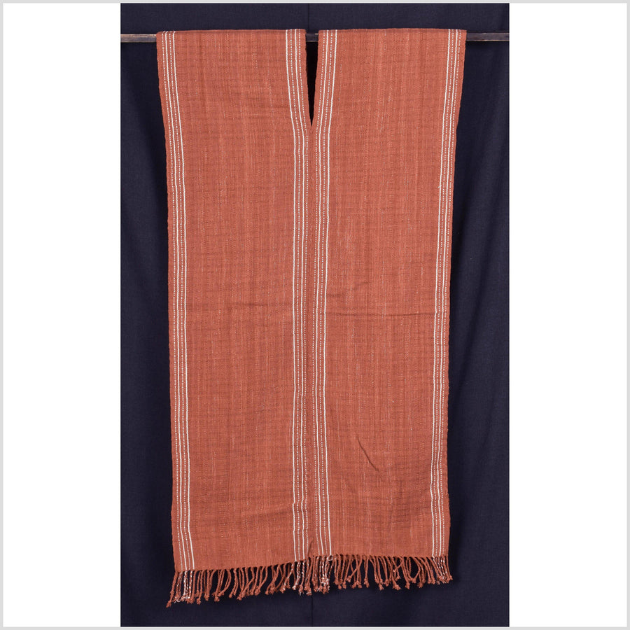 Neutral rust, white stripe, natural organic dye cotton, handwoven tribal textile, Karen Hmong fabric, Thai bohemian throw MQ56
