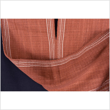 Neutral rust, white stripe, natural organic dye cotton, handwoven tribal textile, Karen Hmong fabric, Thai bohemian throw MQ56