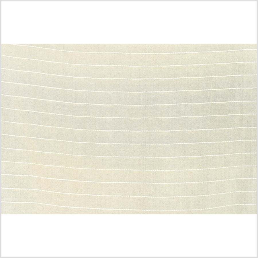 Neutral sand beige color, handwoven cotton fabric with woven off-white striping, light/medium-weight, fabric by the yard PHA334-10