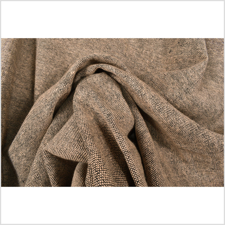 Neutral sepia tan beige and black thick weave fabric, handwoven, organic dye, 100% cotton, medium-weight, by the yard PHA139