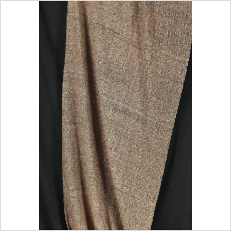 Neutral sepia tan beige and black thick weave fabric, handwoven, organic dye, 100% cotton, medium-weight, by the yard PHA139