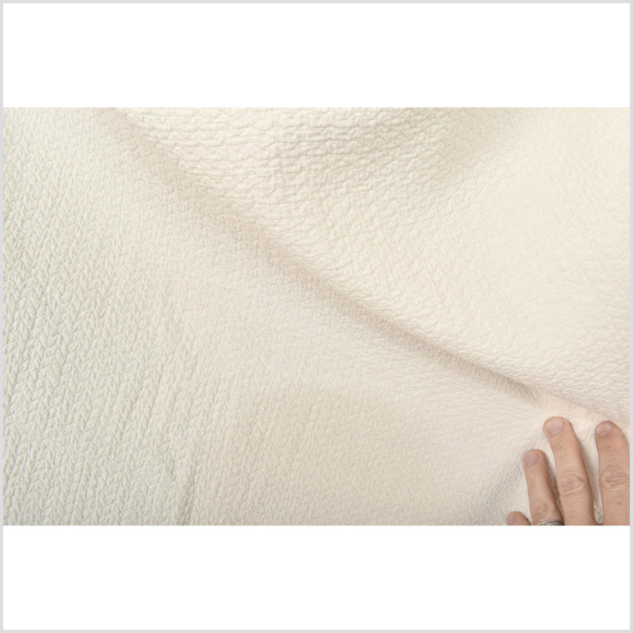 Neutral unbleached cream, quilted and crinkled, 2-ply, heavy-weight, textured cotton fabric PHA137-10