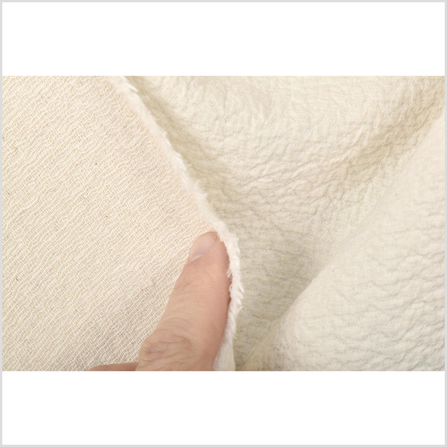 Neutral unbleached cream, quilted and crinkled, 2-ply, heavy-weight, textured cotton fabric PHA137