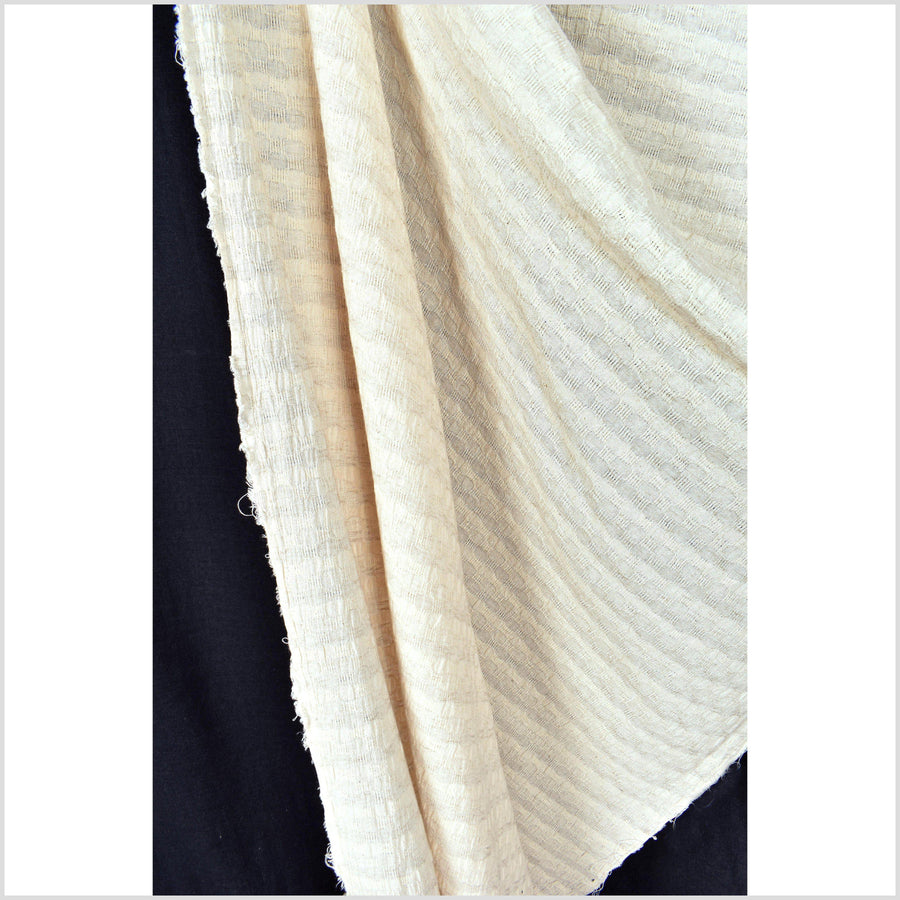 Neutral unbleached off-white 100% cotton crepe fabric, circle and stripe woven pattern, per yard PHA82