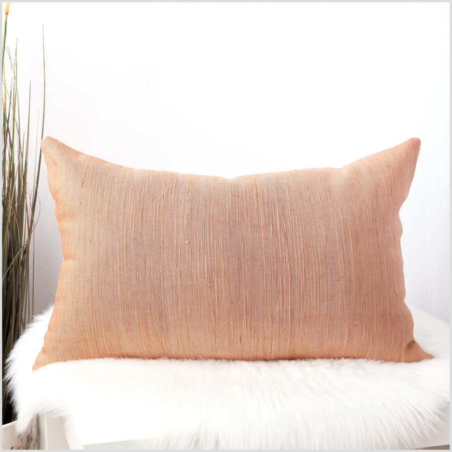 Nude warm blush handwoven cotton throw pillow, thick textured