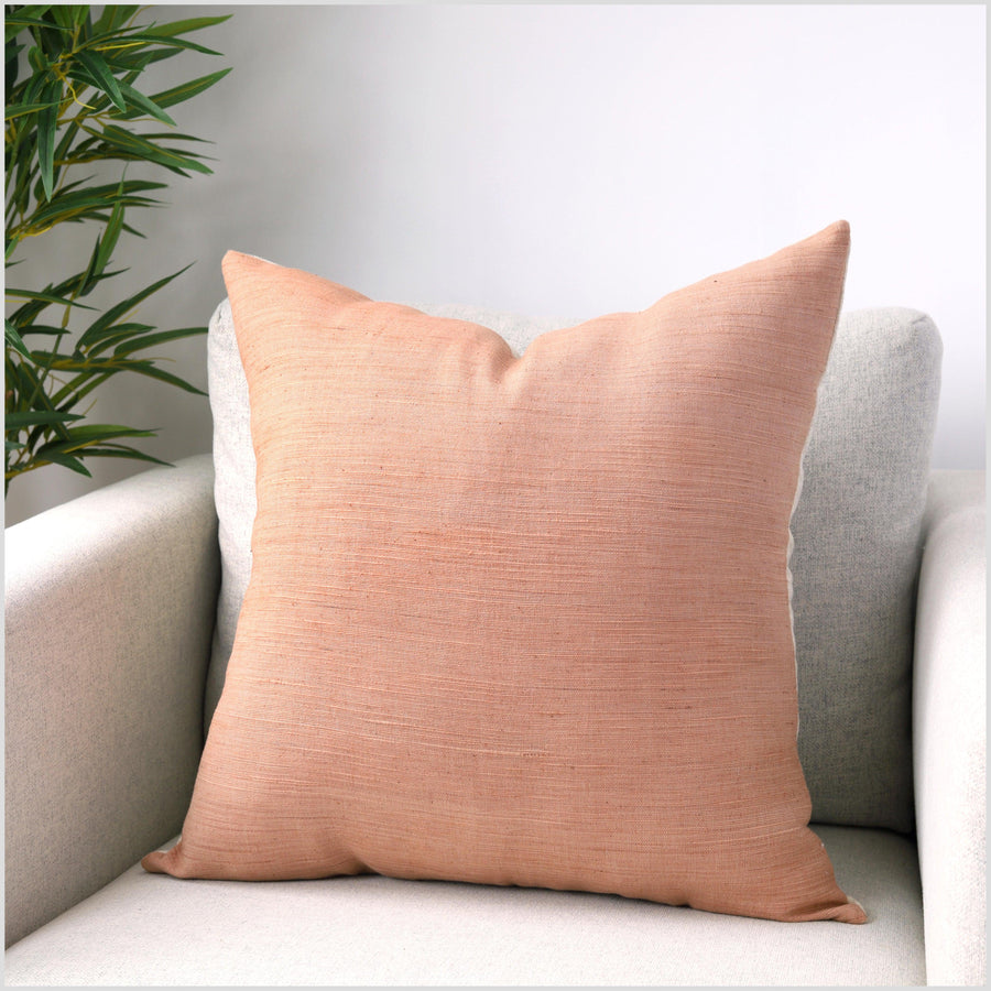 Nude warm blush handwoven cotton throw pillow, thick textured Thailand woven fabric, lumbar square rectangle decorative cushion YY97