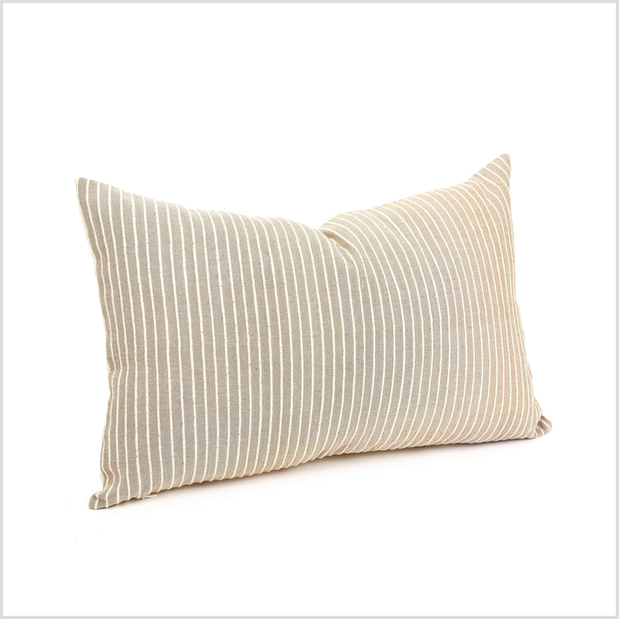 Oatmeal and cream stripes, handwoven cotton throw pillow, thick texture Thailand fabric, lumbar square rectangle decorative cushion YY100