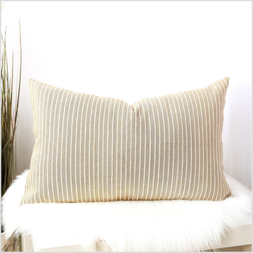 Oatmeal and cream stripes, handwoven cotton throw pillow, thick texture Thailand fabric, lumbar square rectangle decorative cushion YY100
