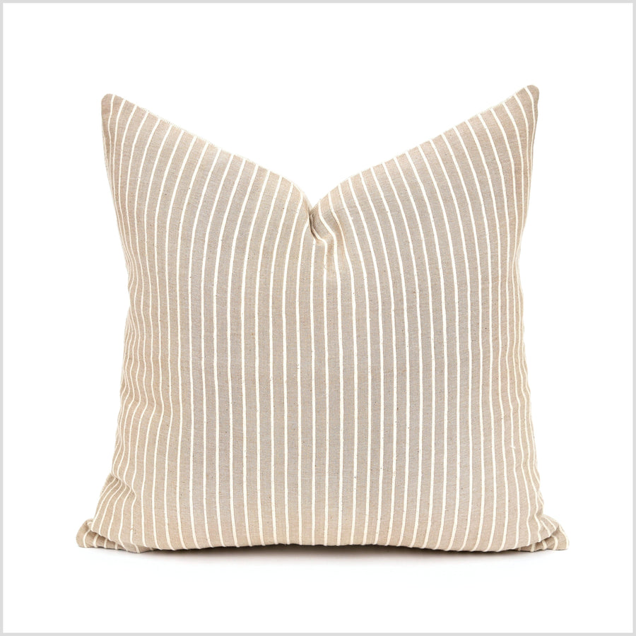 Oatmeal and cream stripes, handwoven cotton throw pillow, thick texture Thailand fabric, lumbar square rectangle decorative cushion YY106
