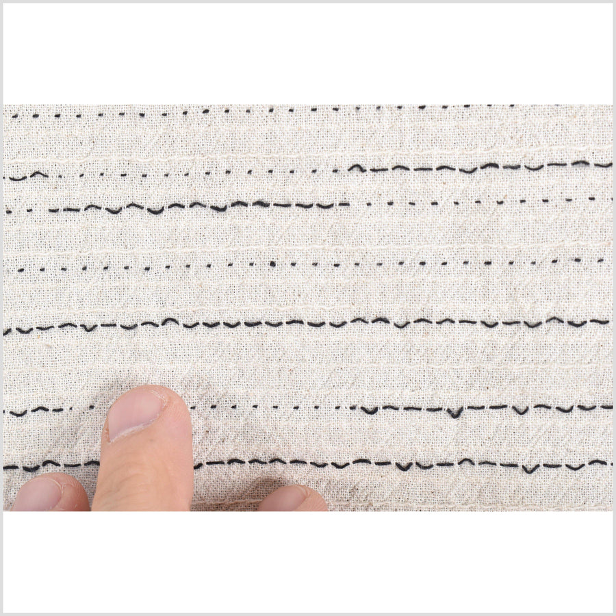Off-white cotton with black micordots, dashes, and stripes, lightweight crepe weave pattern fabric, per yard PHA162