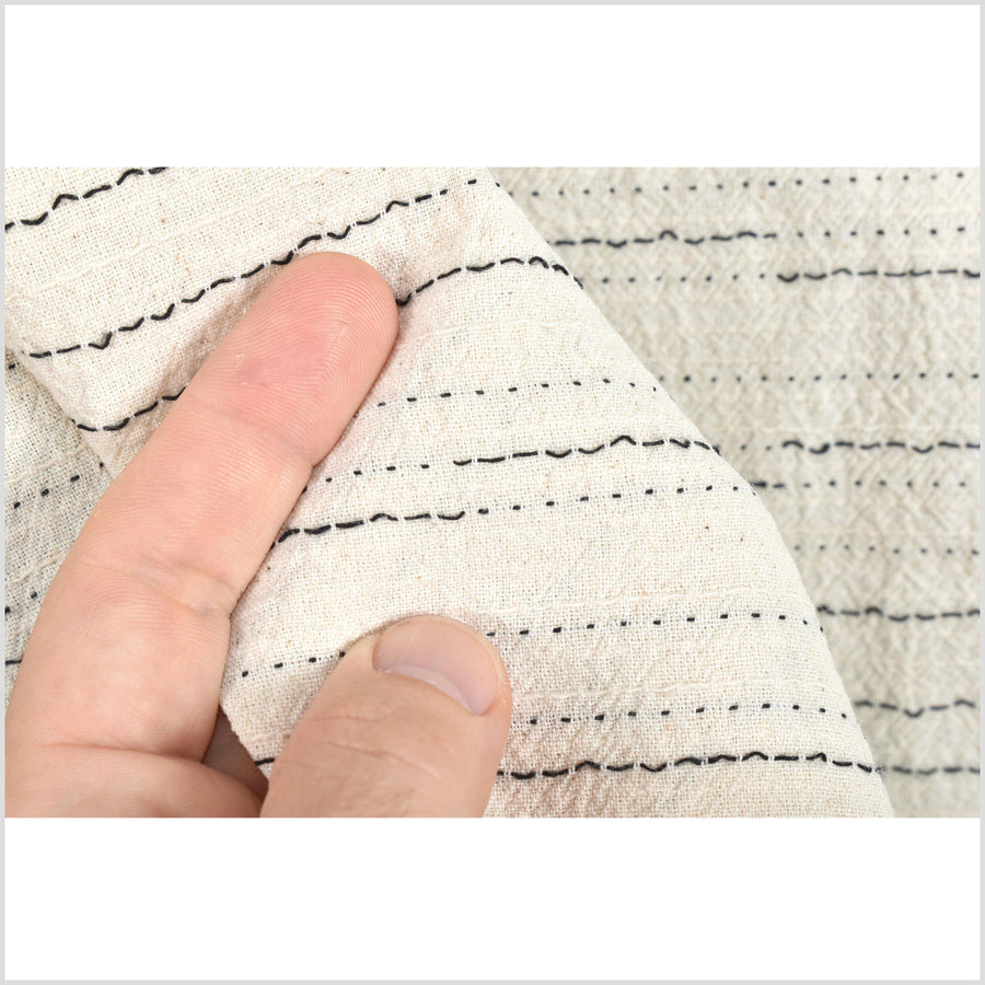 Off-white cotton with black micordots, dashes, and stripes, lightweight crepe weave pattern fabric, per yard PHA162