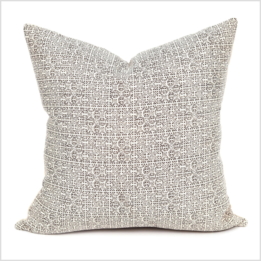 Off-white cream and black neutral cotton throw pillow, tribal print pattern, choose your shape and size decorative cushion YY111