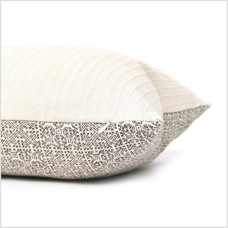 Off-white cream and black neutral cotton throw pillow, tribal print pattern, choose your shape and size decorative cushion YY95