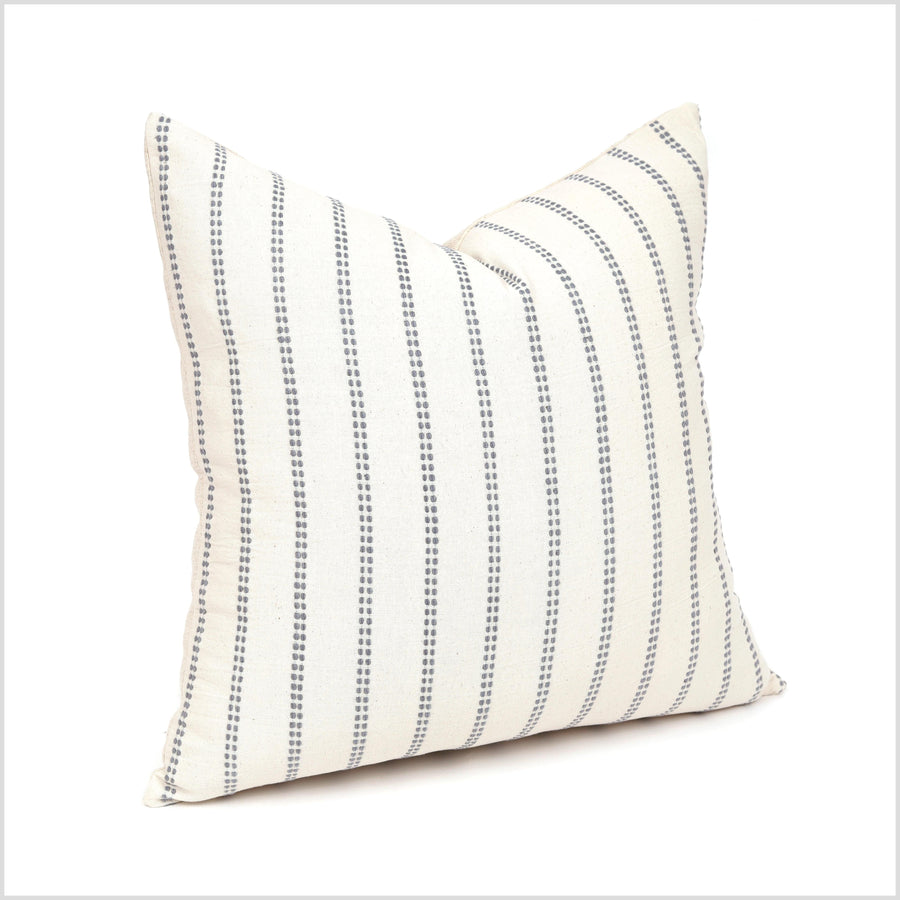 Off-white cream neutral handwoven cotton throw pillow, gray woven striping, choose your shape and size decorative cushion YY113