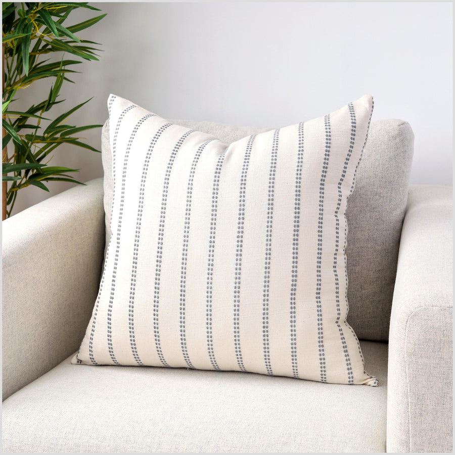 Off-white cream neutral handwoven cotton throw pillow, gray woven