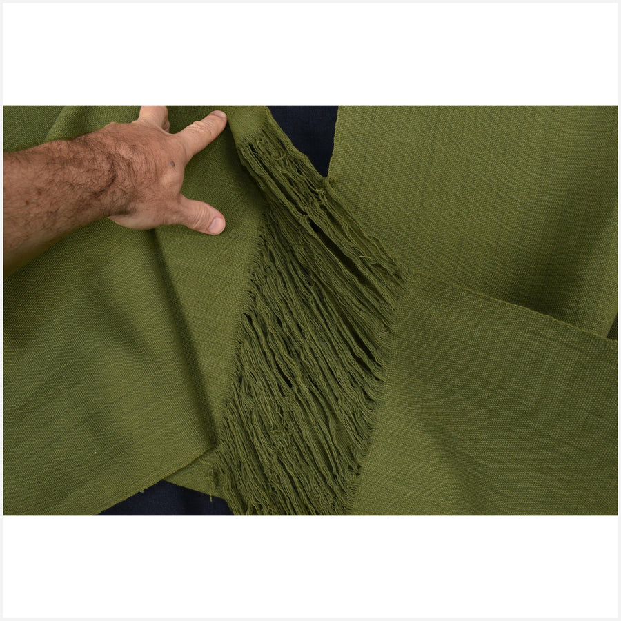 Olive green Chin tribal textile, ethnic home decor, boho table runner, handwoven cotton organic dye OO85