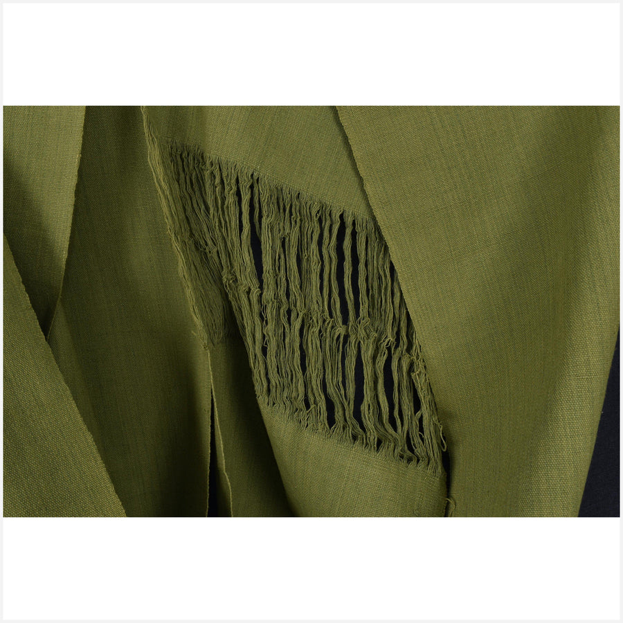 Olive green Chin tribal textile, ethnic home decor, boho table runner, handwoven cotton organic dye OO85