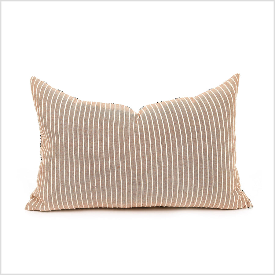 Pale brick orange, off-white and black throw pillow, handwoven striped cotton, double-sided, choose shape size decorative cushion YY99