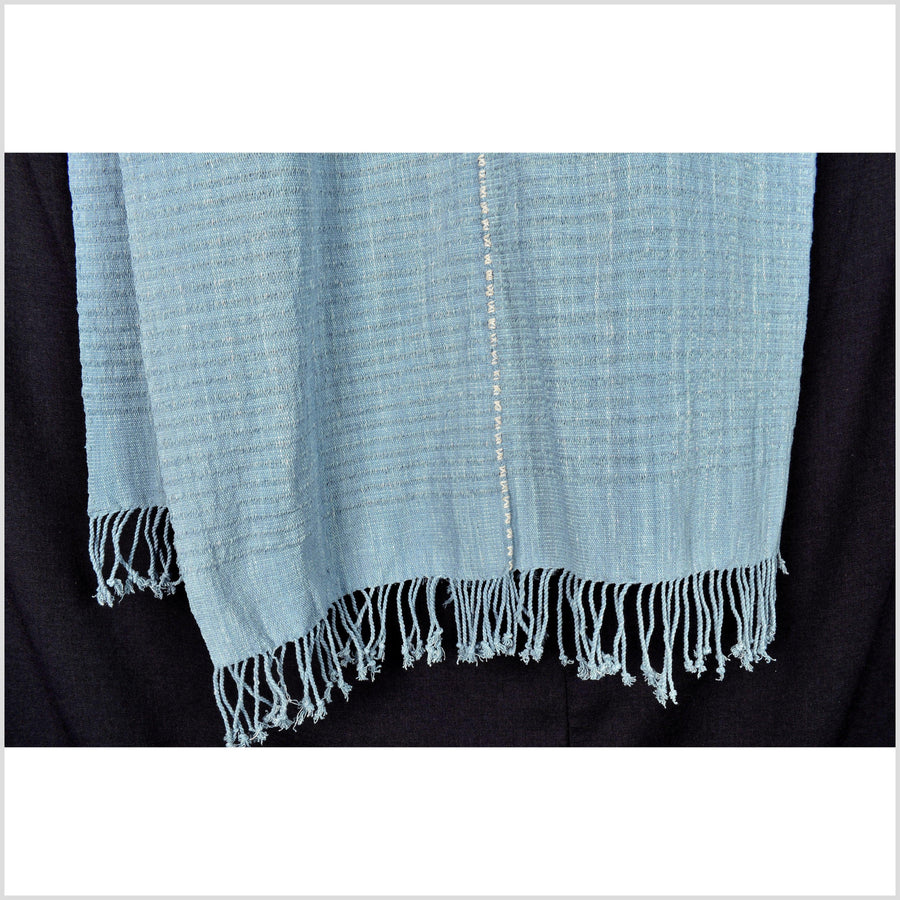 Pale cornflower blue, handwoven Hmong tribal runner, textured ethnic hill tribe fabric, boho minimalist home decor table textile RN38