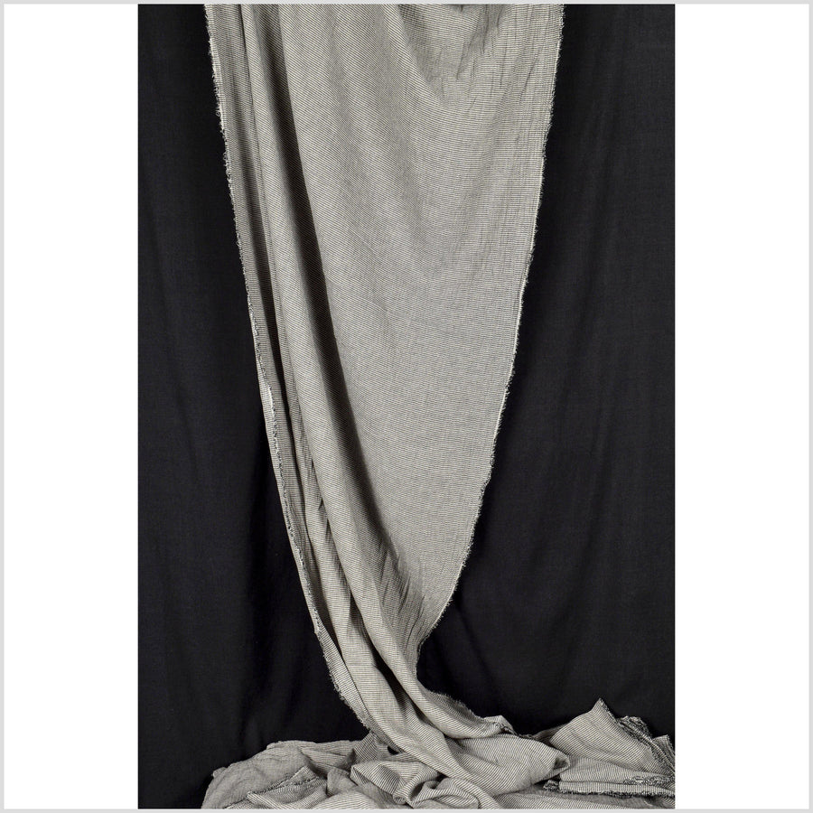 Pinstripe cotton and linen crepe fabric, lightweight black with off-white stripes, per yard PHA99