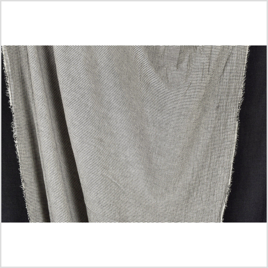 Pinstripe cotton and linen crepe fabric, lightweight black with off-white stripes, per yard PHA99