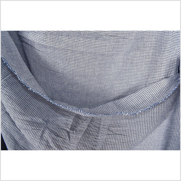 Pinstripe cotton and linen crepe fabric, lightweight blue with off-white stripes, per yard PHA98