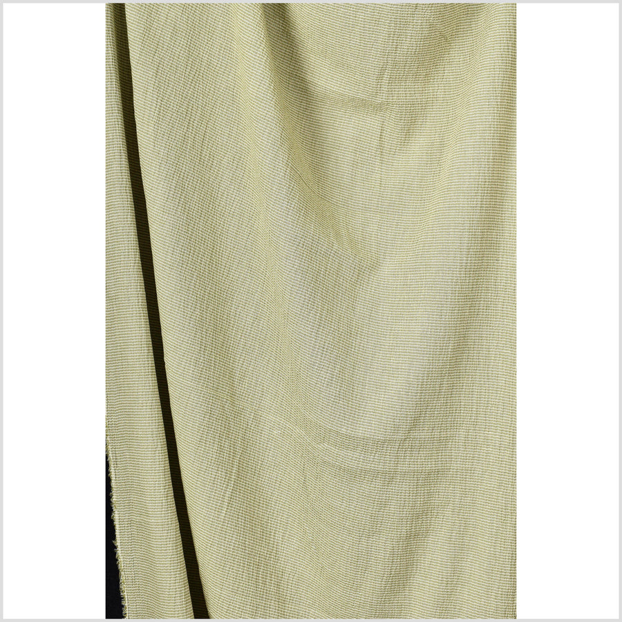 Pinstripe cotton and linen crepe fabric, lightweight spring green with off-white stripes, per yard PHA133