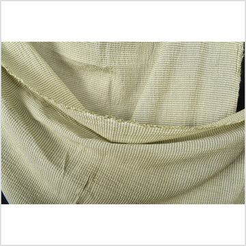 Pinstripe cotton and linen crepe fabric, lightweight spring green with off-white stripes, per yard PHA133