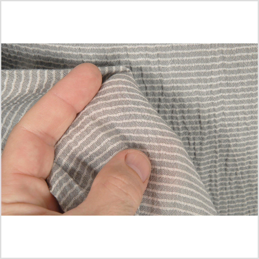 Pinstripe cotton and linen crepe fabric, lightweight warm gray with off-white stripes, per yard PHA23