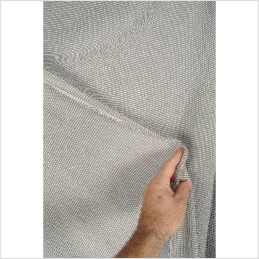 Pinstripe cotton and linen crepe fabric, lightweight warm gray with off-white stripes, per yard PHA23