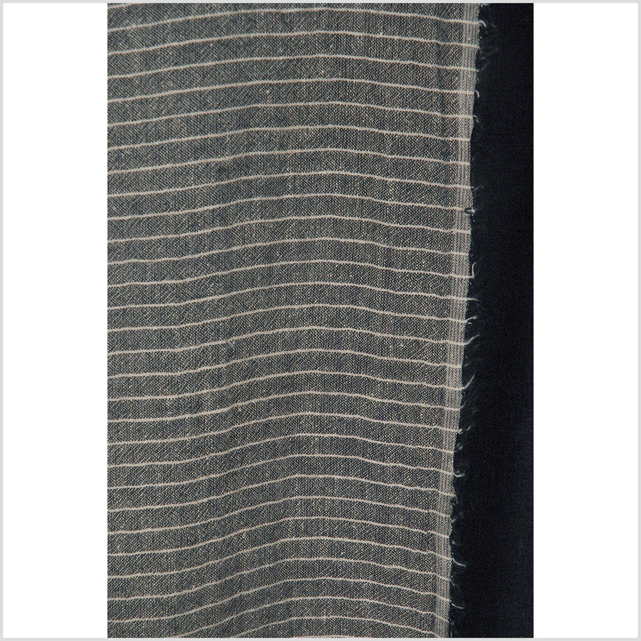 Pinstripe cotton and linen fabric, lightweight warm black/dark gray with beige stripes, per yard PHA12