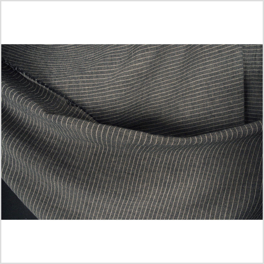 Pinstripe cotton and linen fabric, lightweight warm black/dark gray wi ...