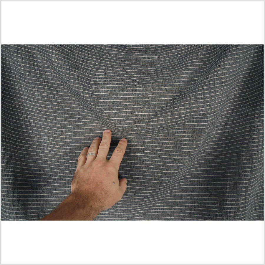 Pinstripe cotton and linen fabric, lightweight warm black/dark gray with beige stripes, per yard PHA12