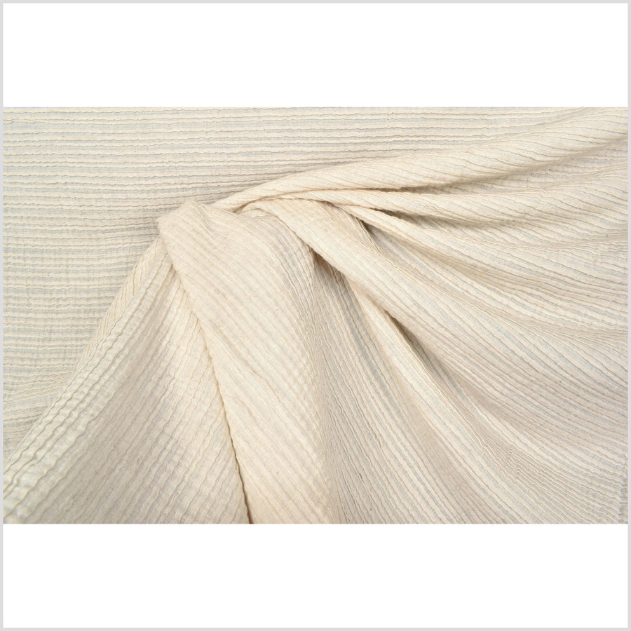 Pleated beige, off-white, 2-ply, quilted light weight fabric in soft cotton, linen, and tencel PHA67