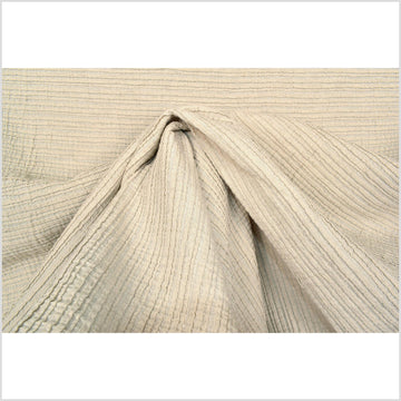 Pleated beige, off-white, 2-ply, quilted light weight fabric in soft linen, Thailand woven craft by the yard PHA68