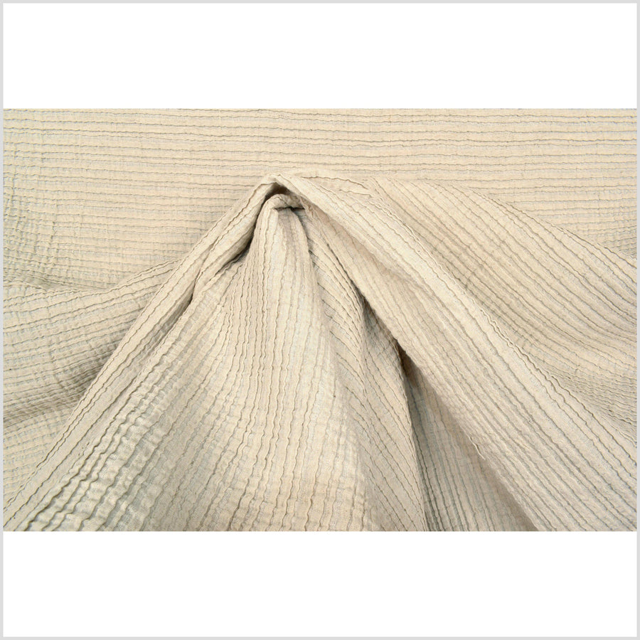 Pleated beige, off-white, 2-ply, quilted light weight fabric in soft linen, Thailand woven craft by the yard PHA68